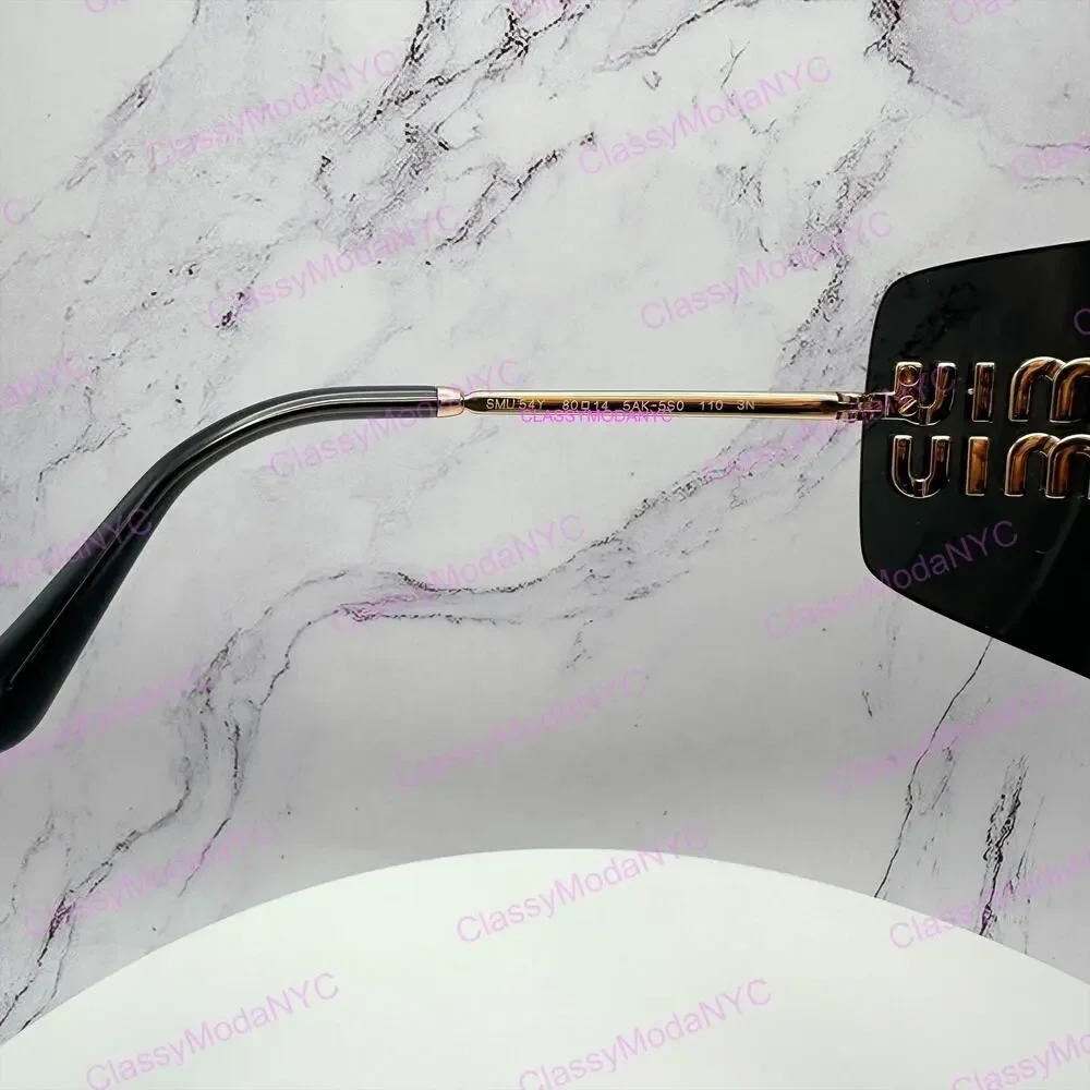 New MIU MIU Sunglasses Gold Rimless Wrap Square Oversized MIU MIU Logo Italy